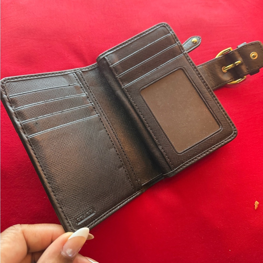 Coach Tan and Brown Signature Canvas Small Wallet with Gold Buckle - Picture 4 of 5
